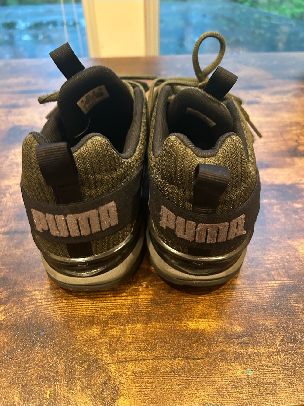 Puma Olive Green and Black Knit Athletic Sneakers